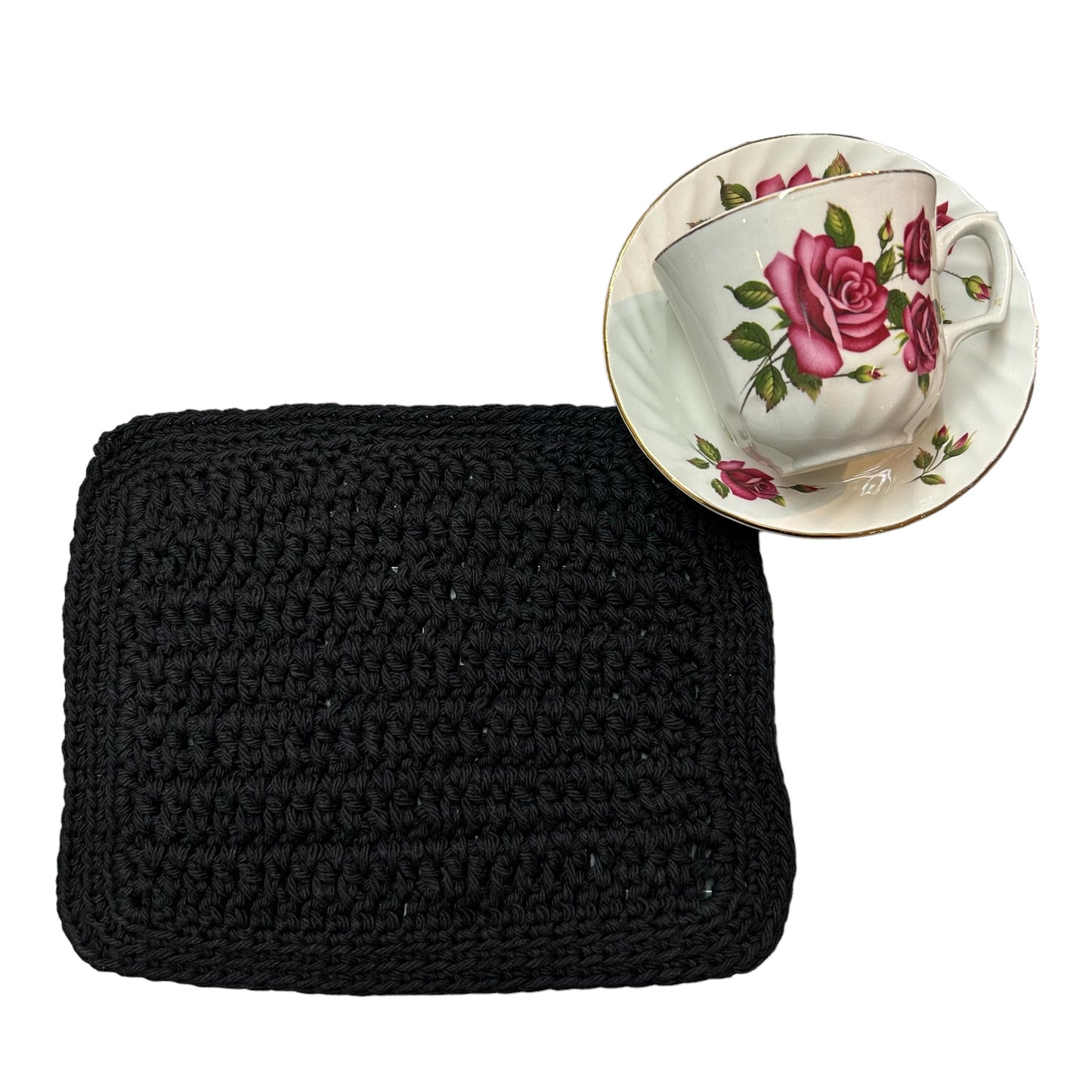 Black Hand Crocheted Cotton Dish Cloth