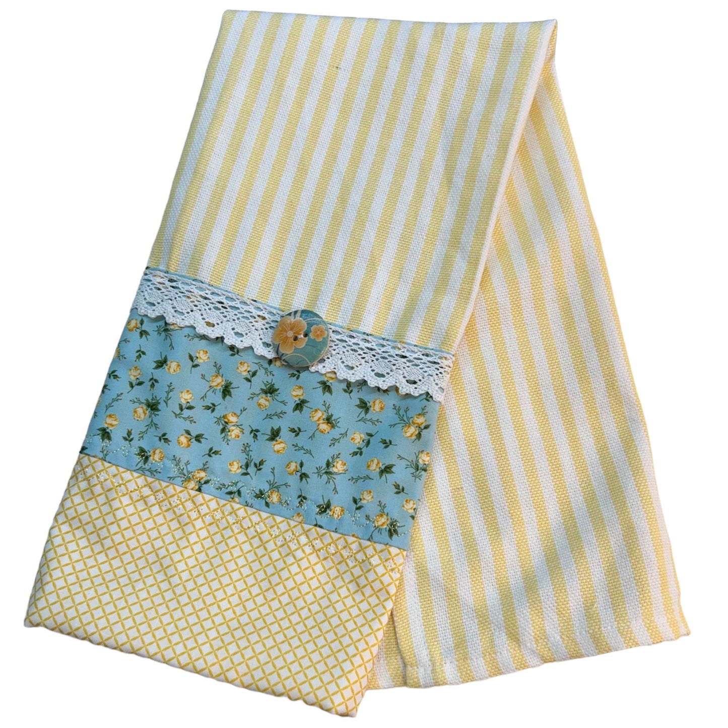 Yellow and Blue Floral Farmhouse Cotton Tea Towel