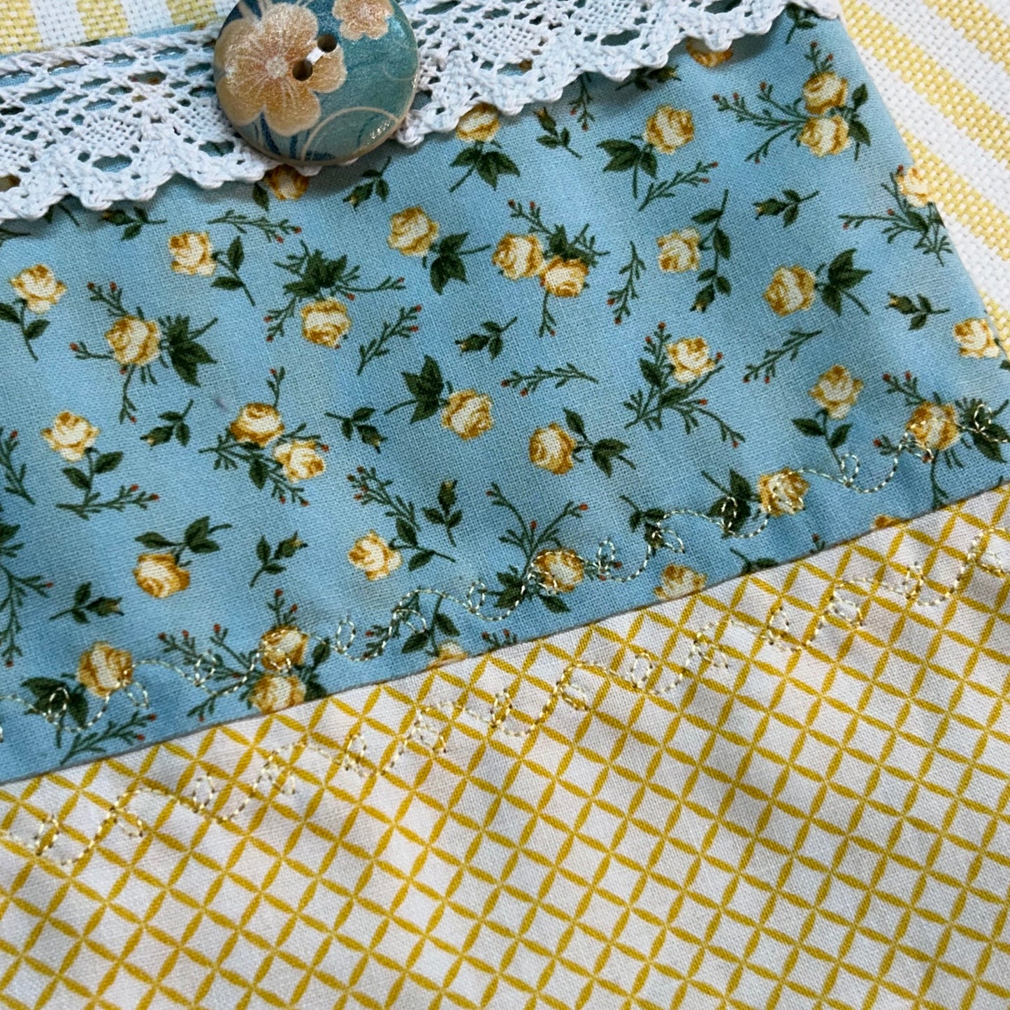 Yellow and Blue Floral Farmhouse Cotton Tea Towel