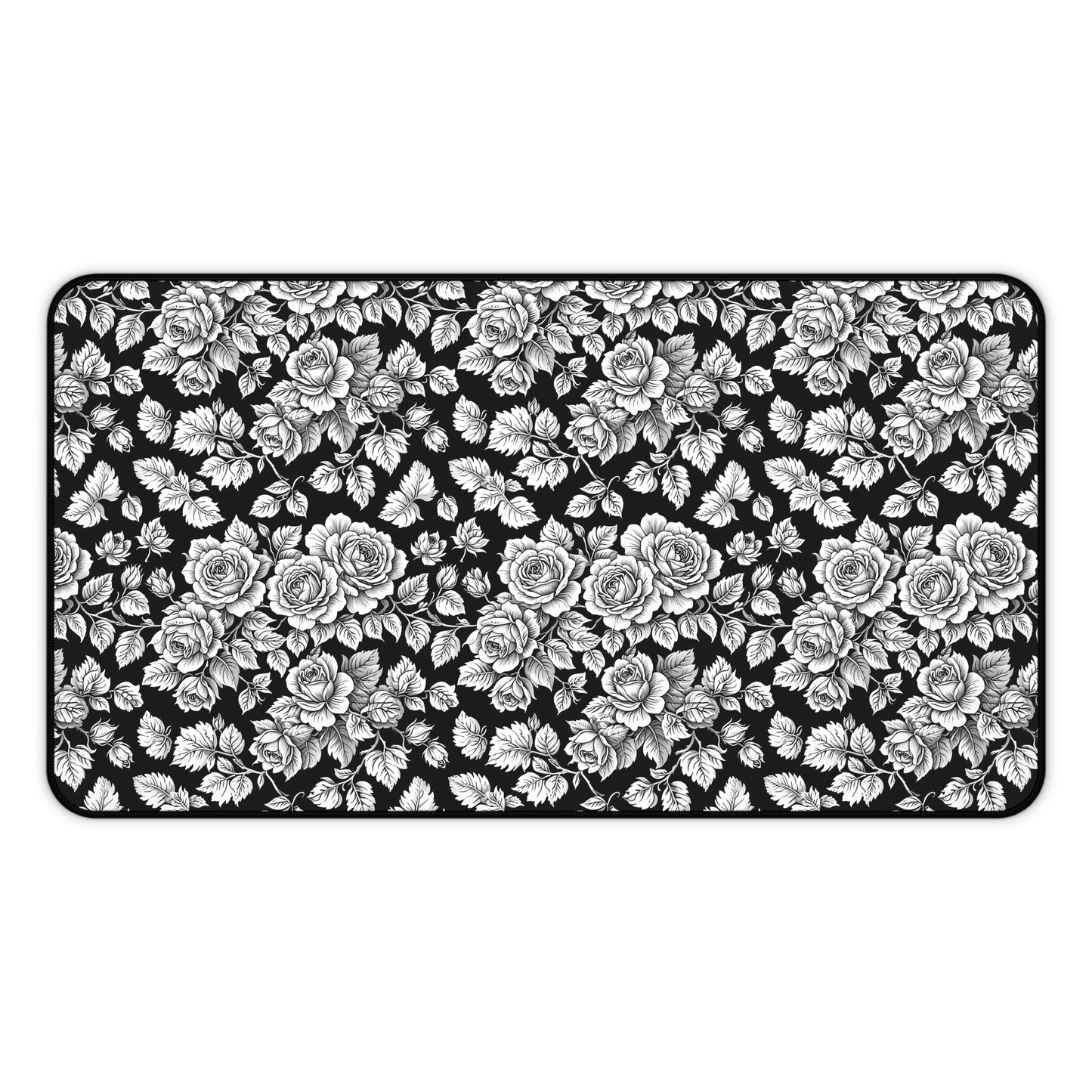 Desk or Sewing Machine Mat - Washable Black Floral Mat