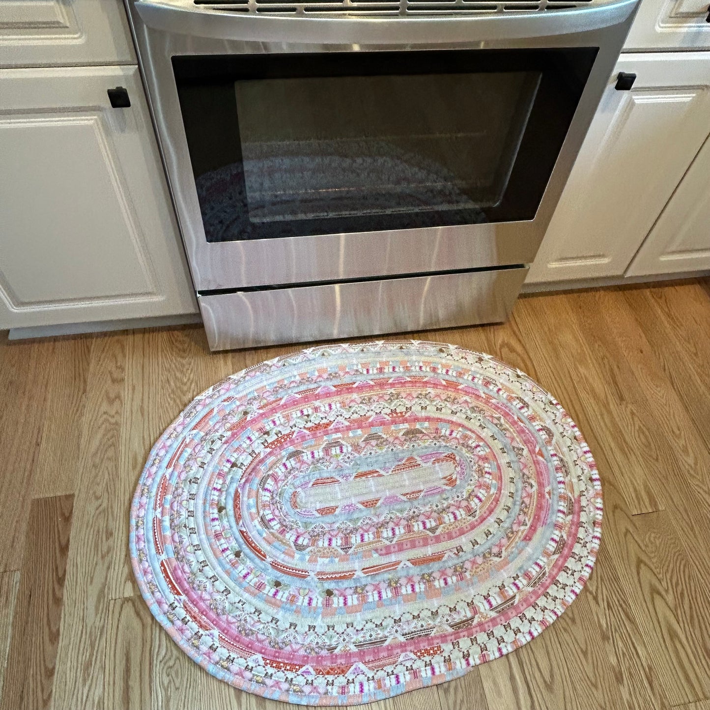 Handmade Pink and White Washable JellyRoll Rug - Kitchen Sink Rug