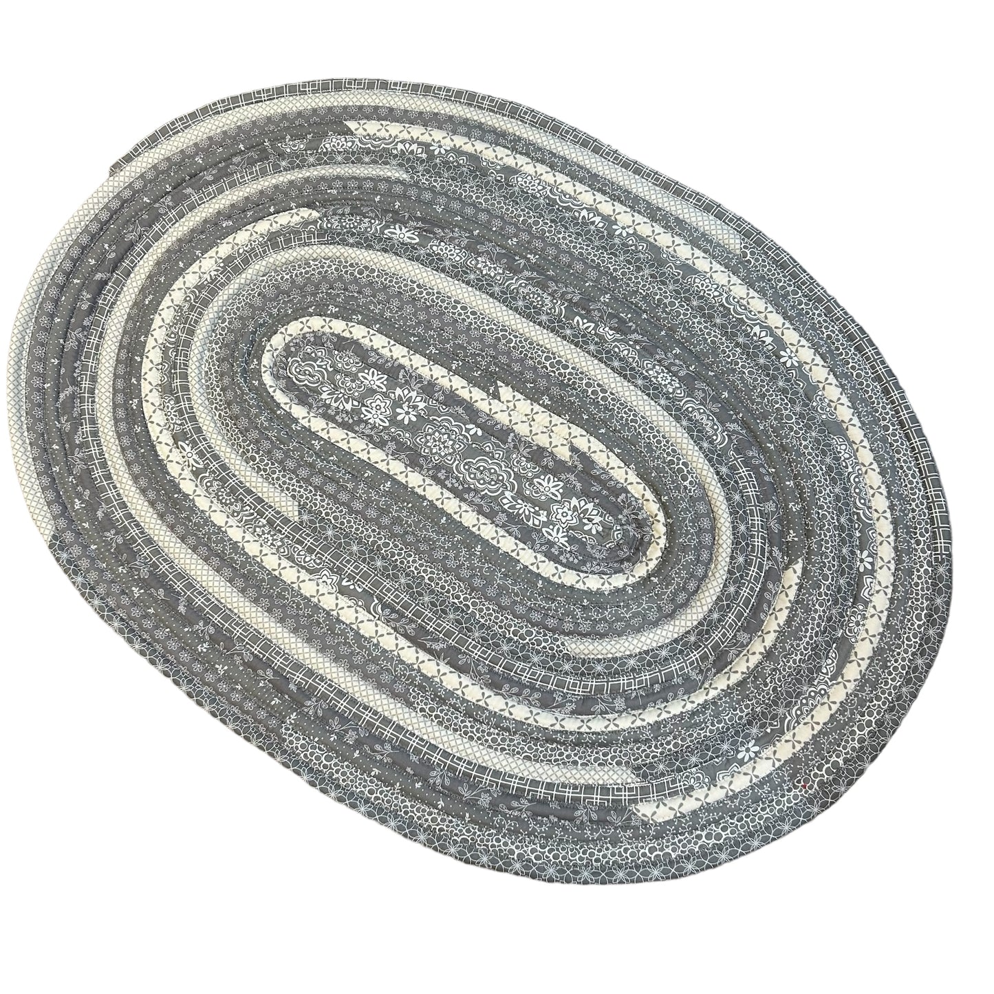 Grey & White Floral Modern Farmhouse JellyRoll Rug - Handmade in Canada