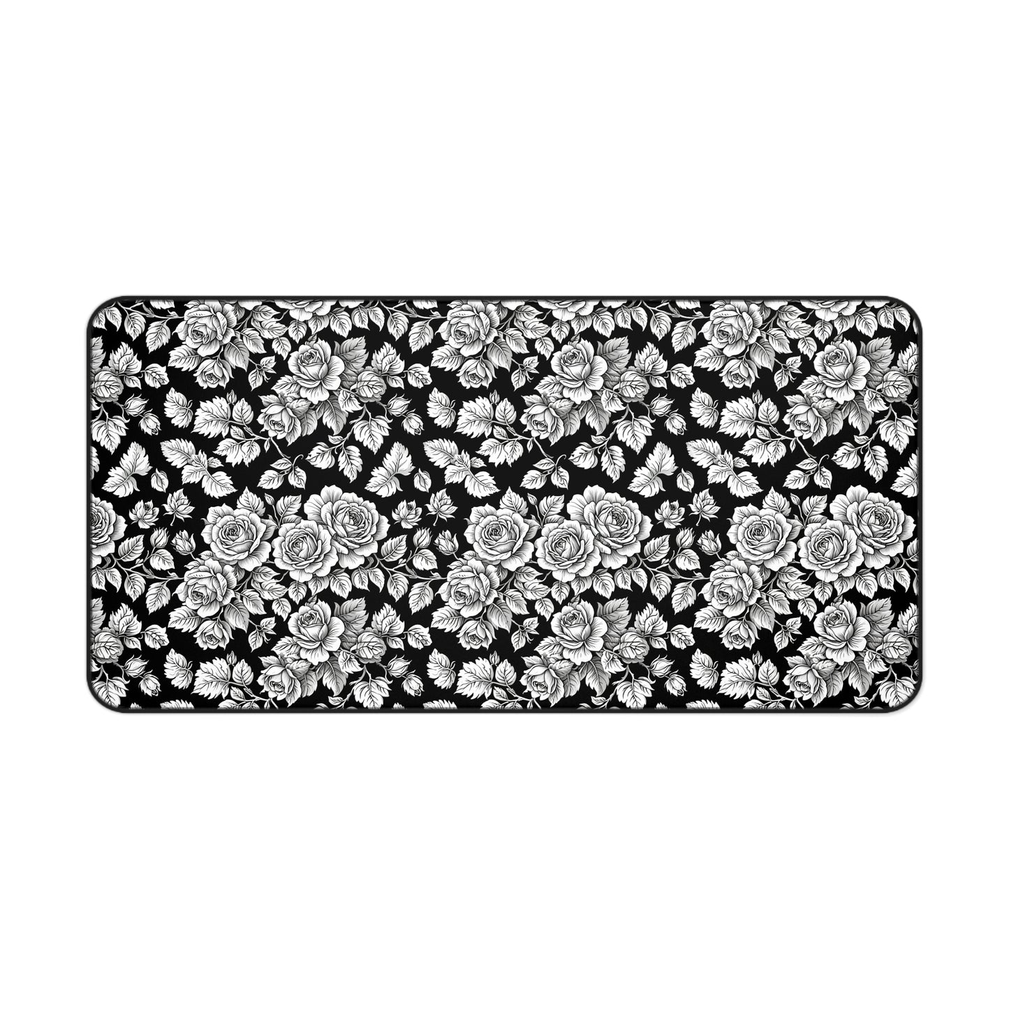 Desk or Sewing Machine Mat - Washable Black Floral Mat