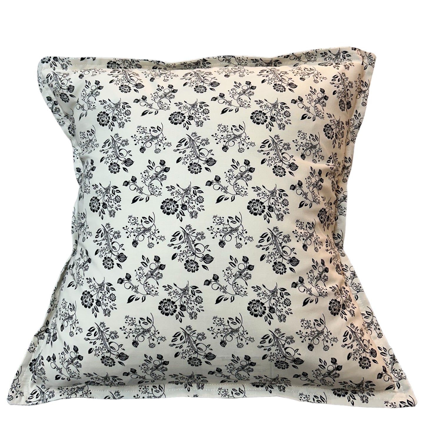 Handmade Cream & Black Vintage Floral Print Sofa Cushion