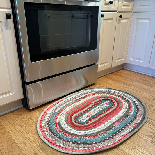 Handmade Floral Kitchen Washable Cotton Jelly Roll Rug for Kitchen, Bathroom or Bedside Rug. Made in Canada. Floral Pattern Cotton Kitchen Rug.