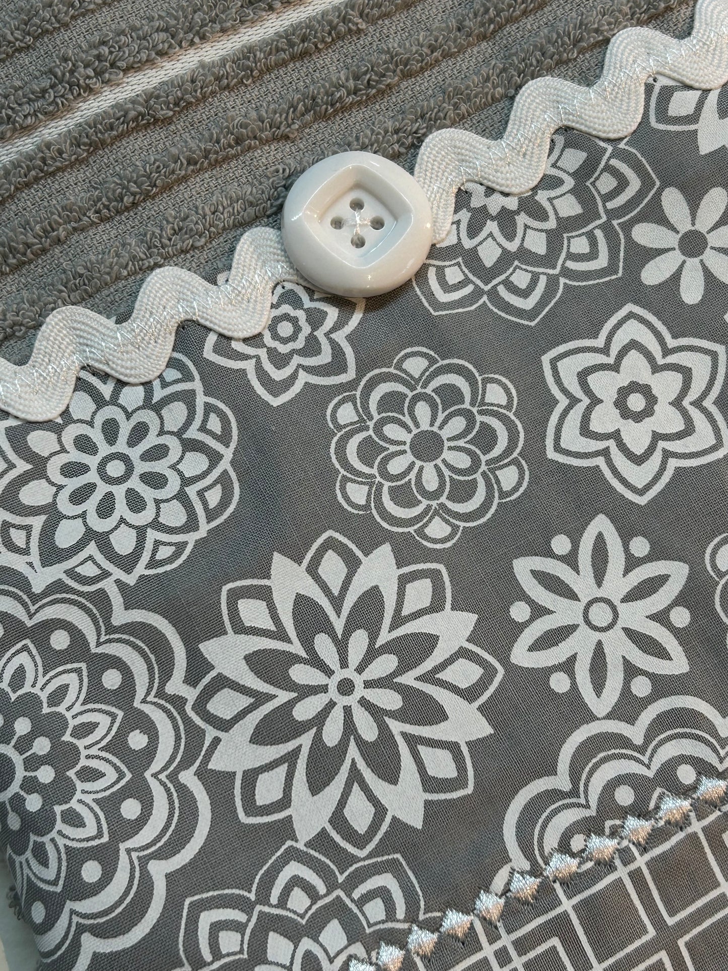 Bohemian Grey & White Mandala Cotton Towel with Handcrafted Embellishments