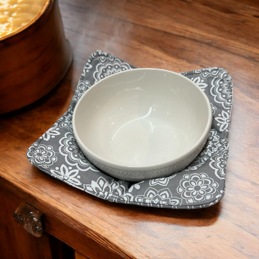 Grey Cotton Soup Bowl Cozy - Reversible and Hand-Crafted in Canada