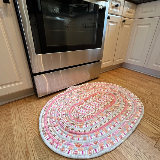 Handmade Pink and White Washable JellyRoll Rug - Kitchen Sink Rug