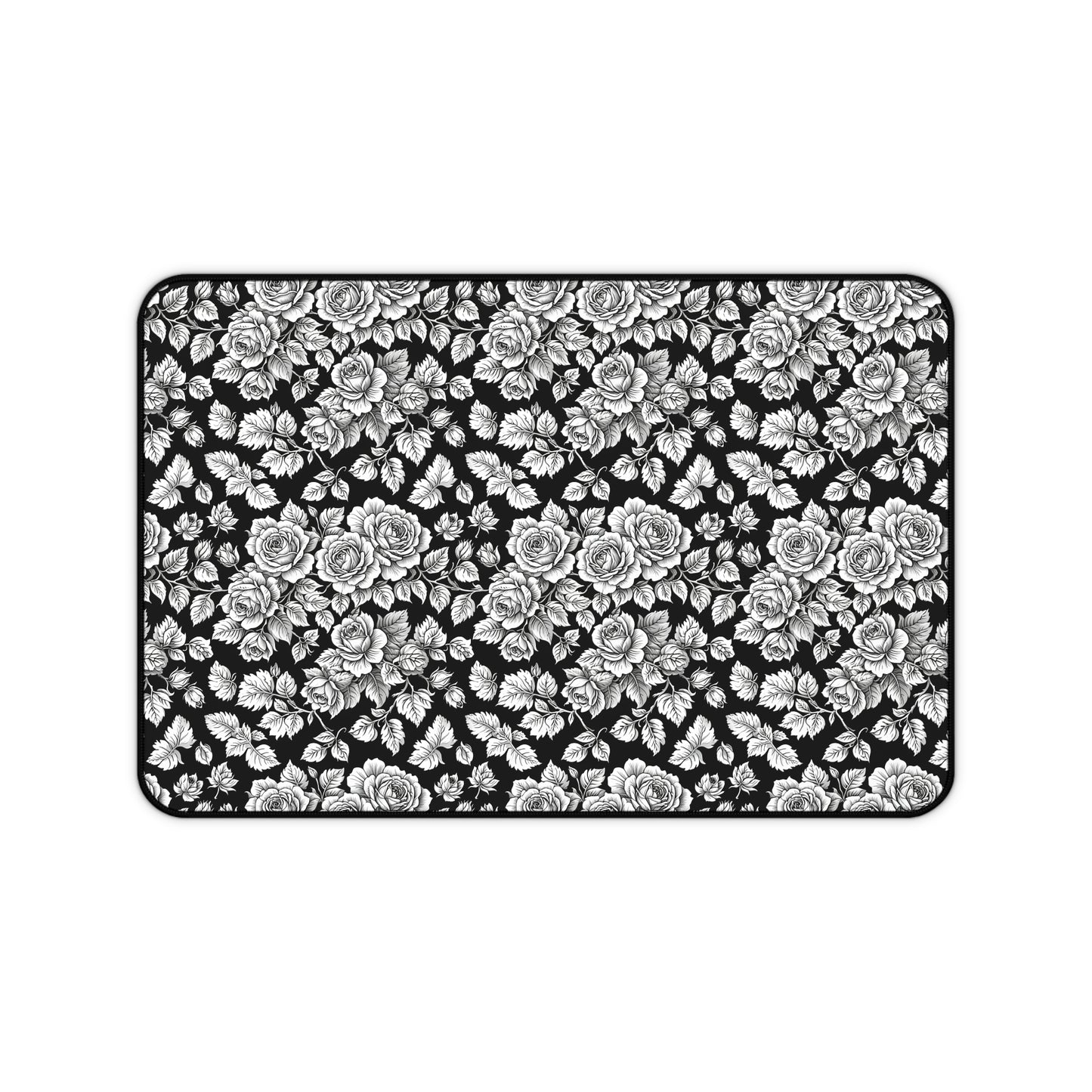 Desk or Sewing Machine Mat - Washable Black Floral Mat