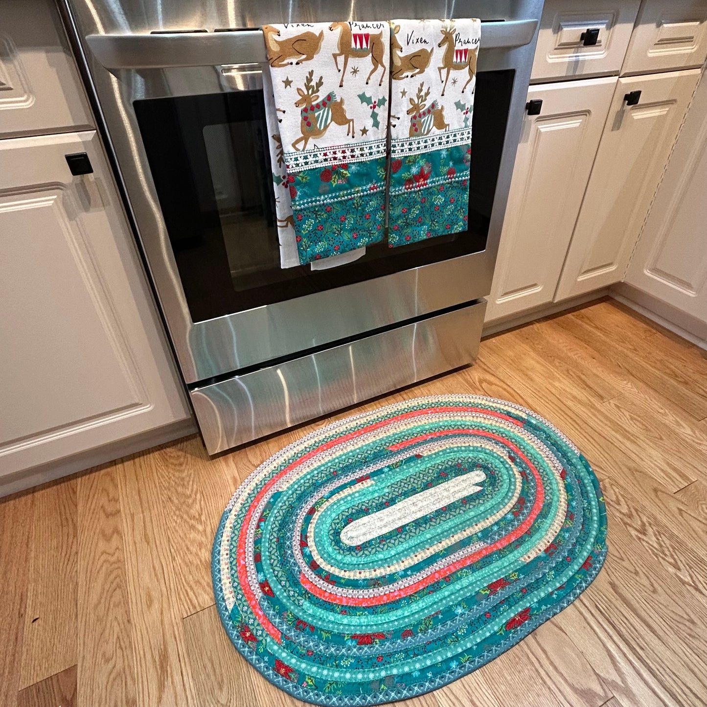 Crafted in Canada Teal Floral Christmas JellyRoll Rug - Perfect for Kitchen or Bath