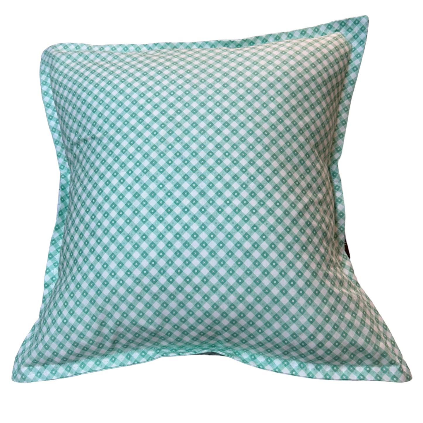 Teal Gingham Checkered Cotton Pillow Sham with Double Stitched Flange