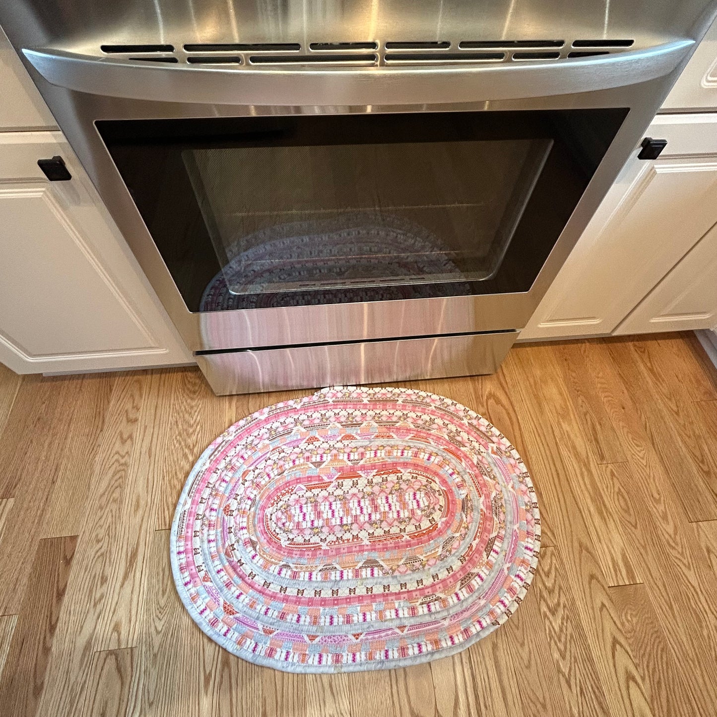 Handmade Pink and White Washable JellyRoll Rug - Kitchen Sink Rug