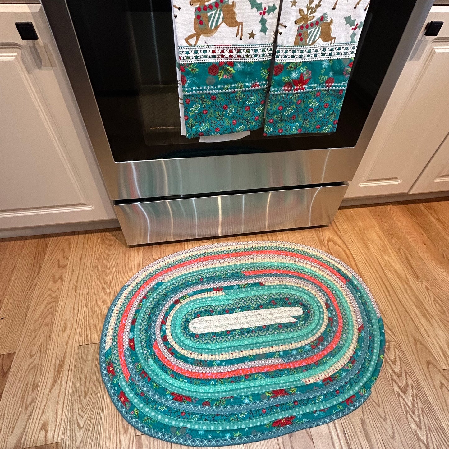 Crafted in Canada Teal Floral Christmas JellyRoll Rug - Perfect for Kitchen or Bath