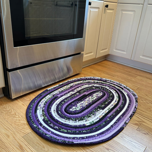 Luxurious Purple Jellyroll Rug for Kitchen or Bath, Soft & Washable Cotton, Made in Canada