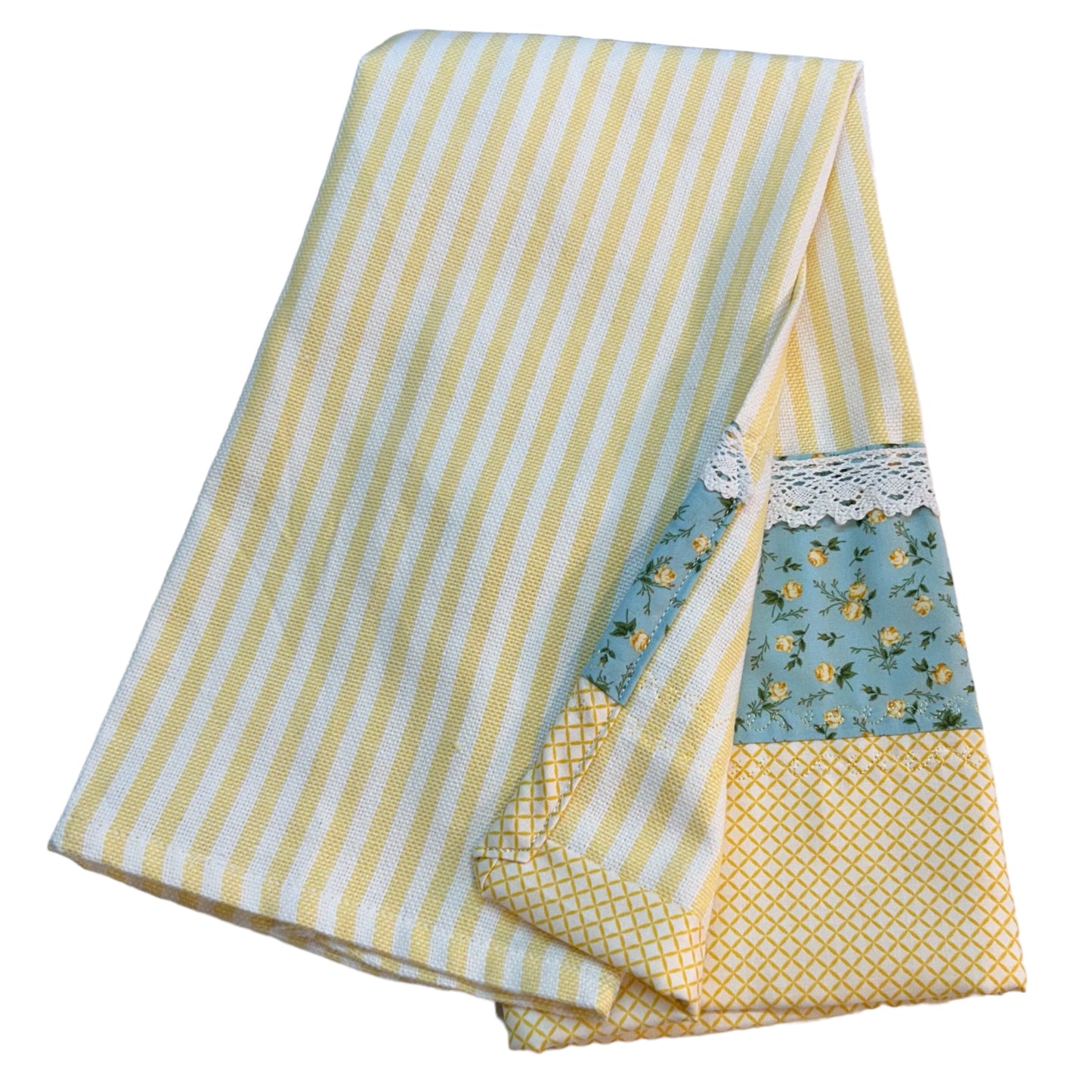 Yellow and Blue Floral Farmhouse Cotton Tea Towel