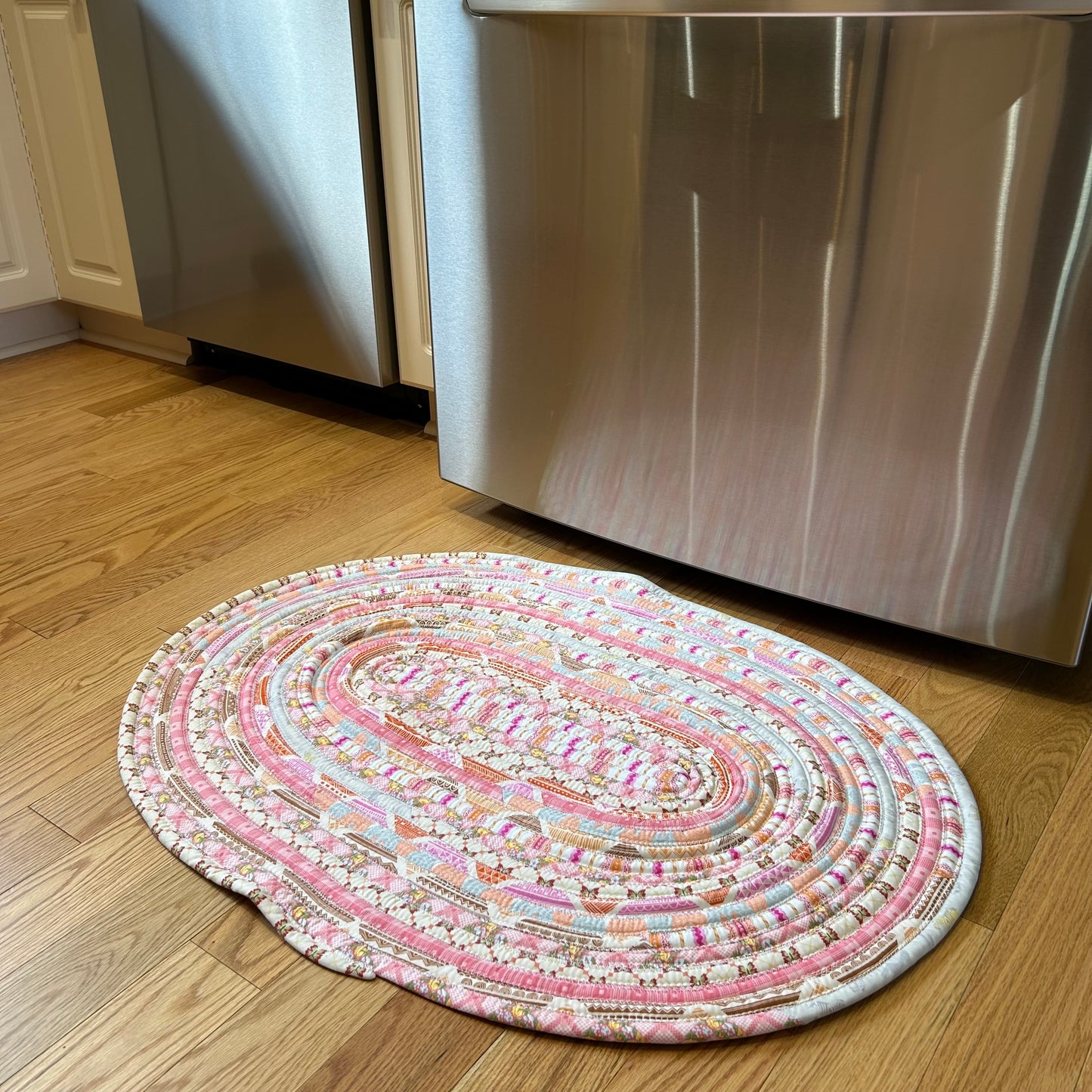 Handmade Pink and White Washable JellyRoll Rug - Kitchen Sink Rug