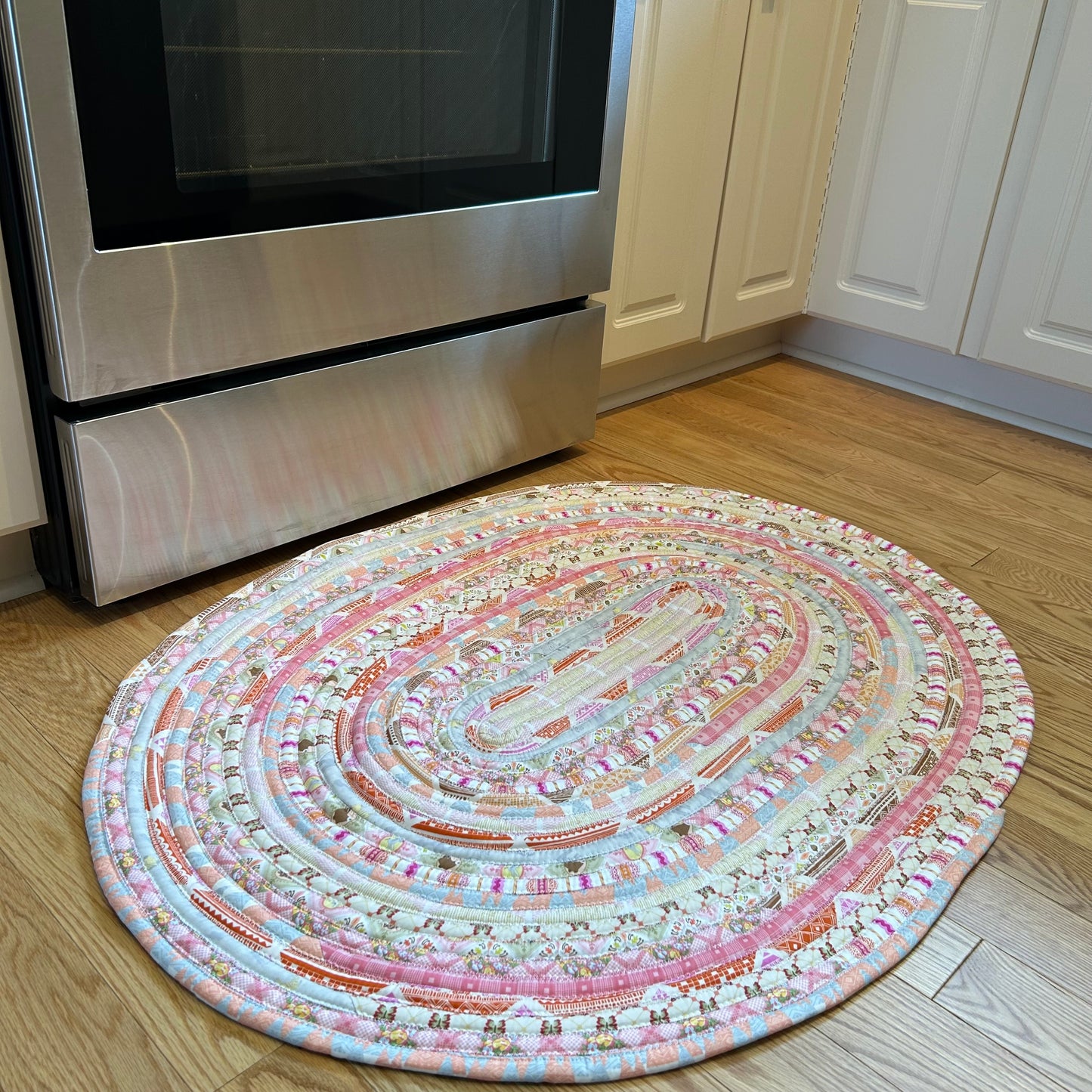 Handmade Pink and White Washable JellyRoll Rug - Kitchen Sink Rug