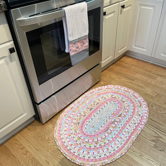 Pink and Cream Cotton Rug For Kitchen, Bedside Rug or Bathmat