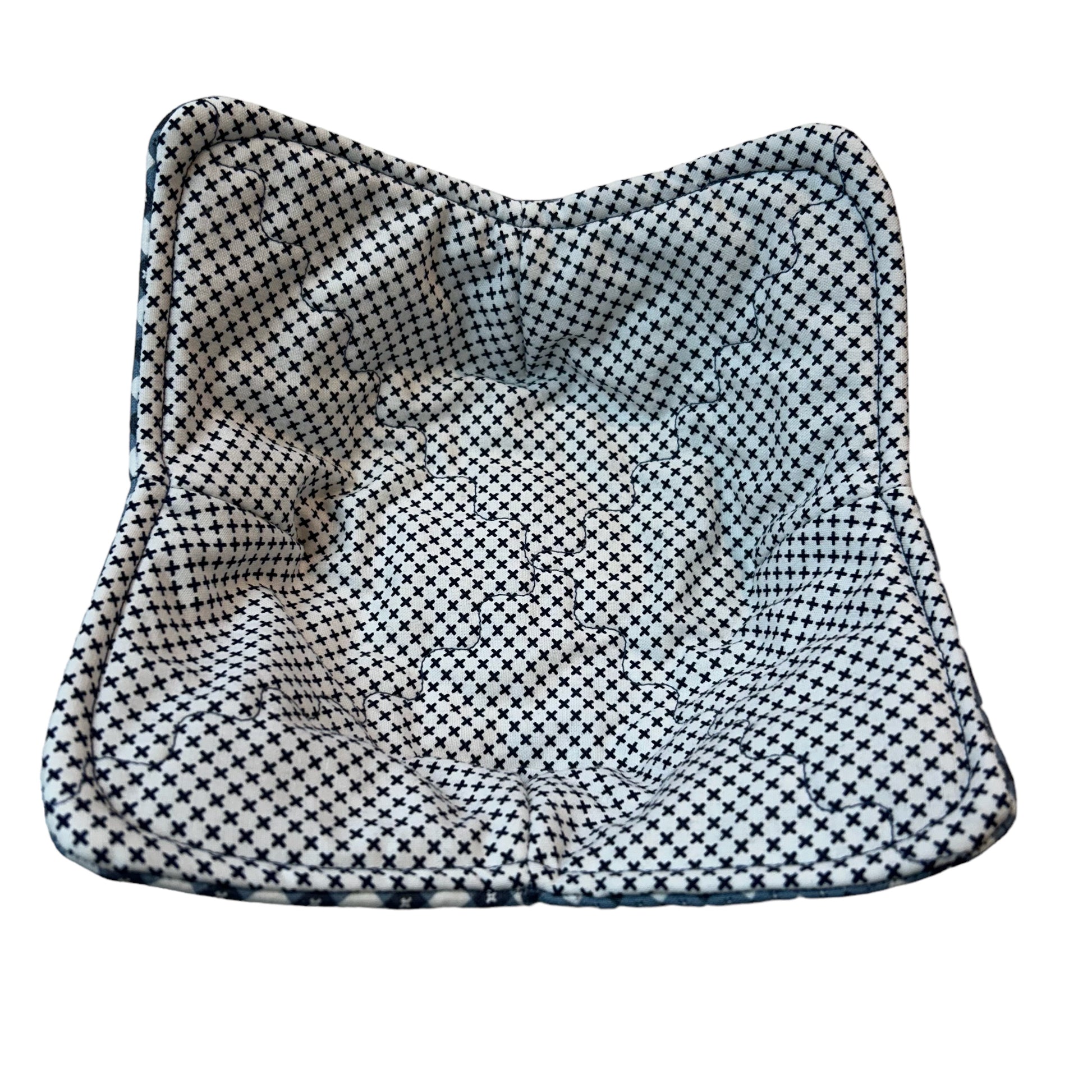 Checkered Gingham Soup Bowl Cozy. Handmade cotton Soup bowl cozy in blue checkered fabric. It's reversible! Try our Microwave Soup bowl cozies today!