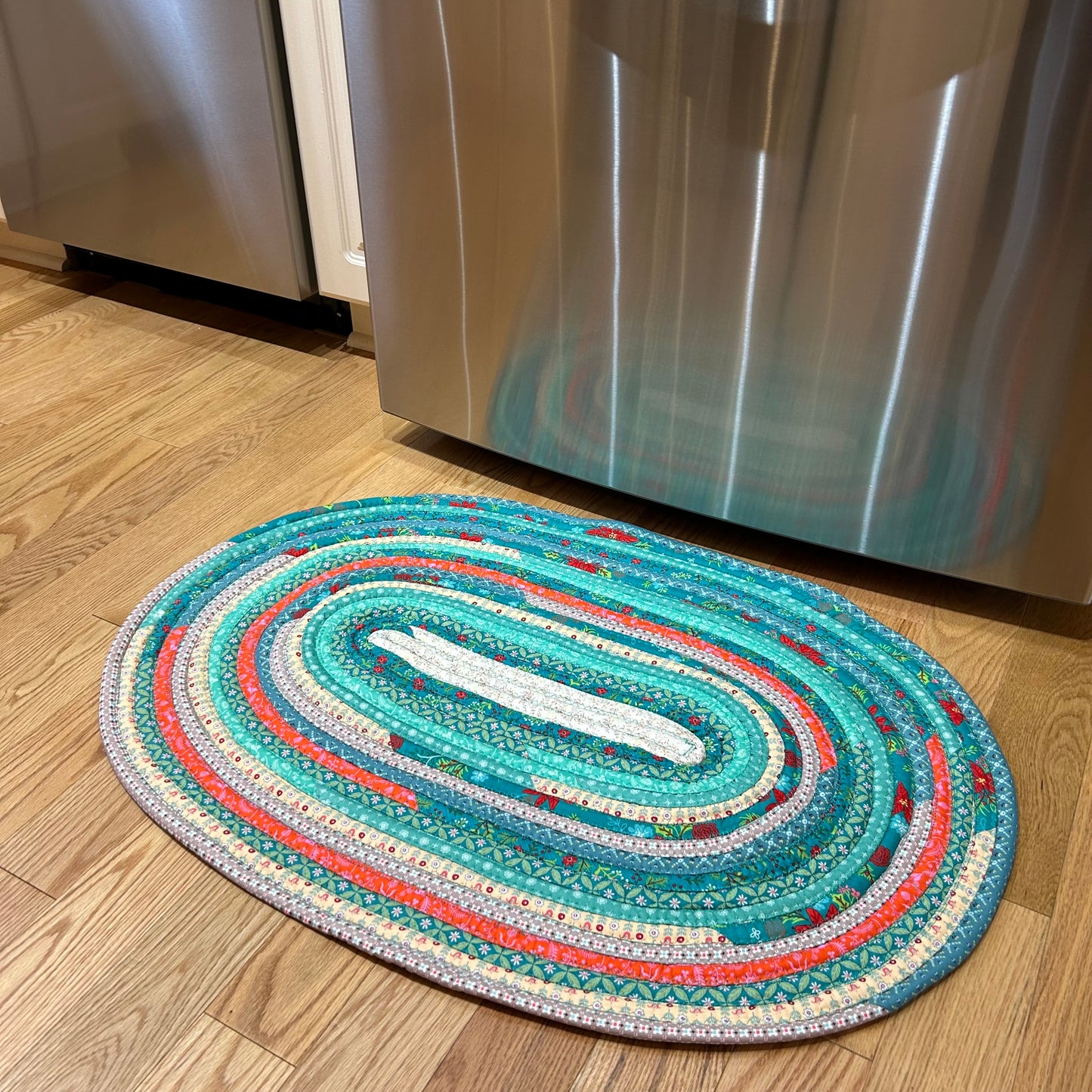 Crafted in Canada Teal Floral Christmas JellyRoll Rug - Perfect for Kitchen or Bath