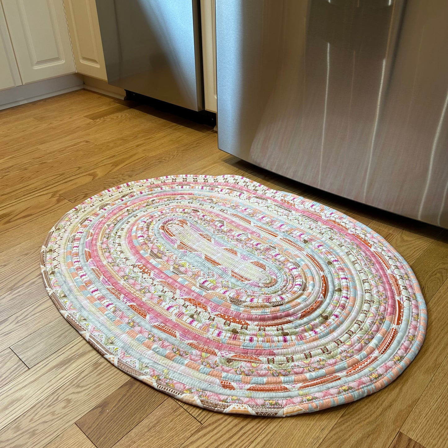 Handmade Pink and White Washable JellyRoll Rug - Kitchen Sink Rug