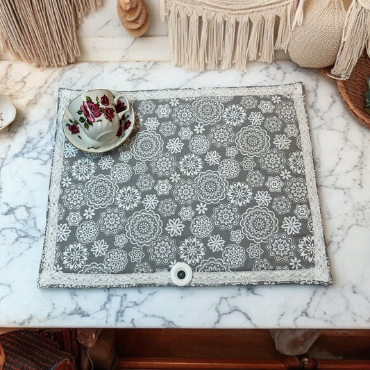 Mandala Dish Drying Mat Grey and White Handmade Dish Mat