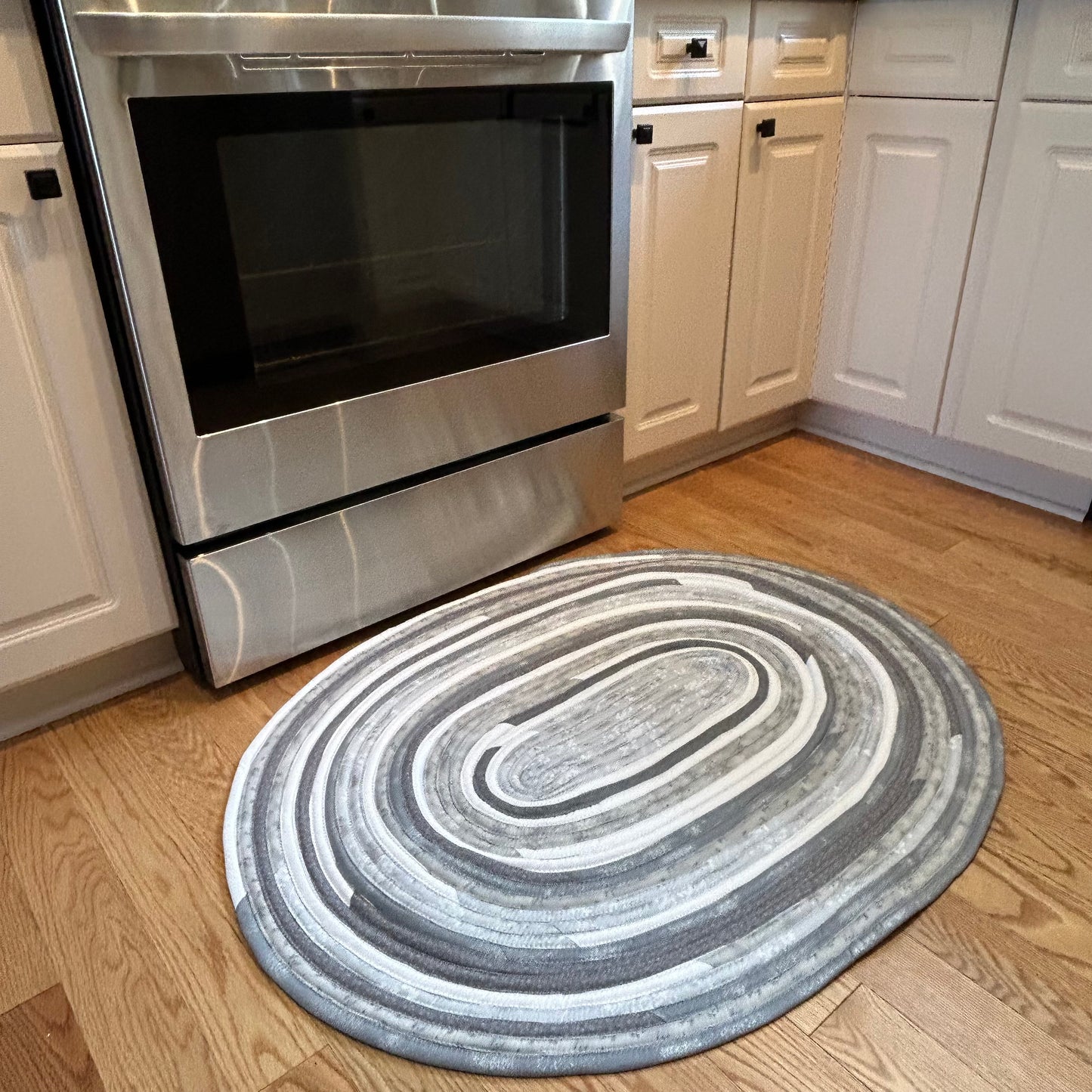 Handmade Kitchen Rug Cotton Christmas Rug in Grey and White