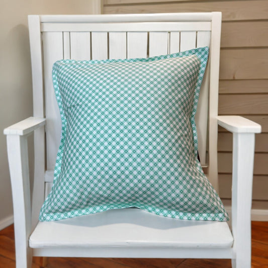 Teal Gingham Checkered Cotton Pillow Sham with Double Stitched Flange