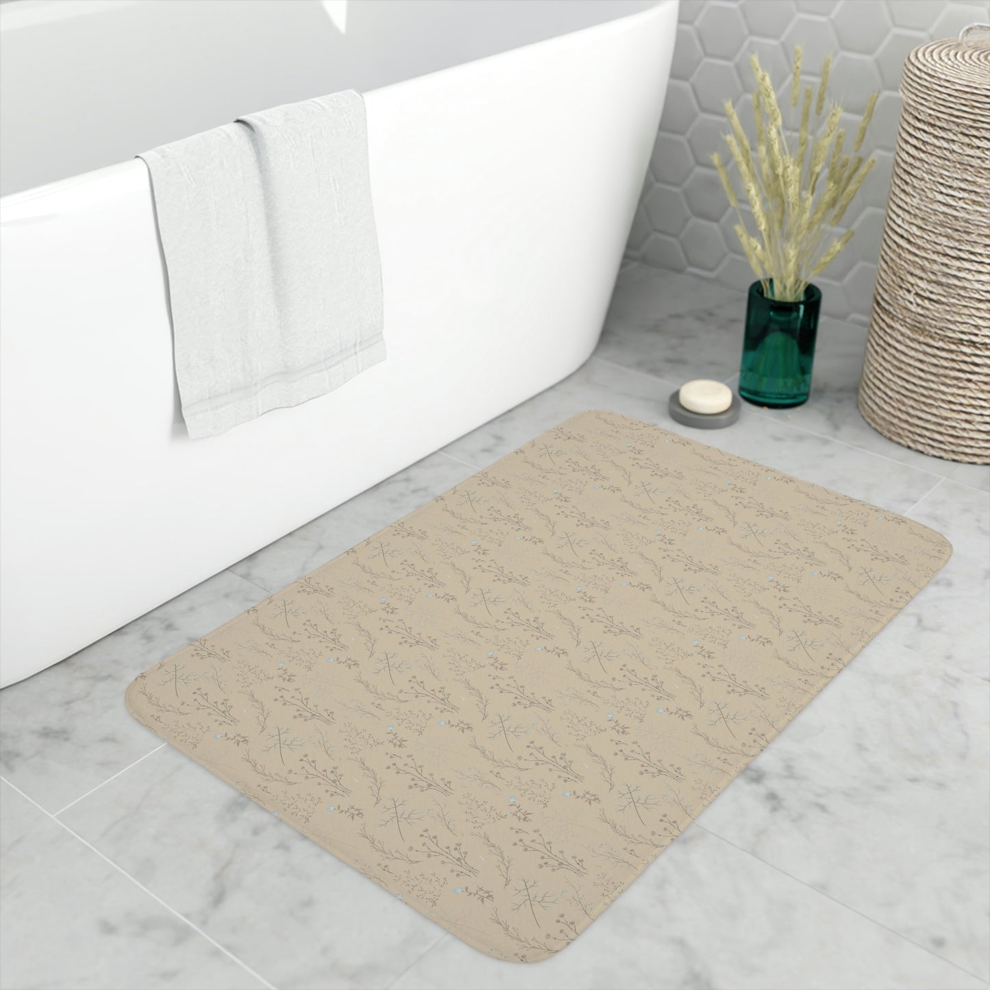 Taupe Floral Memory Foam Bathmat | 2 Sizes Available