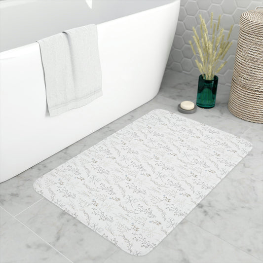 White Floral Print Memory Foam Bathmat | 2 Sizes Available