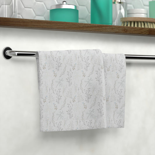 Light Grey Floral Print Face Towel