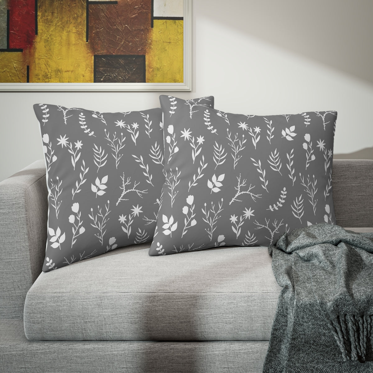 1 Grey and White Floral Print Pillowcase Modern Grey and White