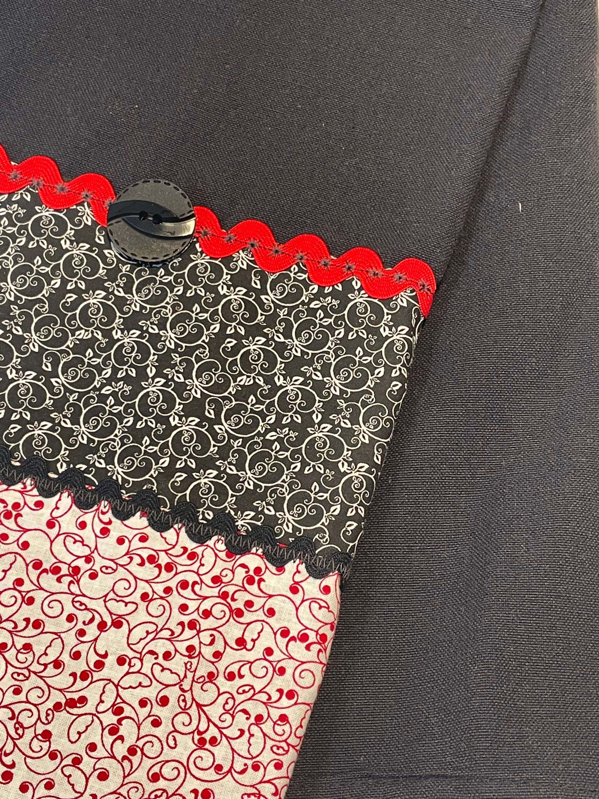 Red And Black Handmade Dish Towel | Kitchen Tea Towel - Home Stitchery Decor